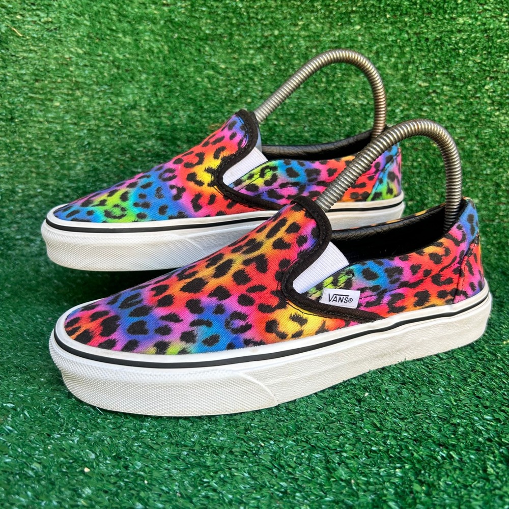 Vans Classic Slip-On Rainbow Tie Dye Leopard Sneakers 721356 Mens 5 Women 6.5